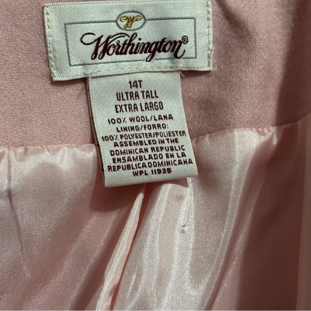 Women’s 14T 100% Wool Pink Blazer Worthington Fully Lined 3 Button Faux Pockets - Picture 6 of 9